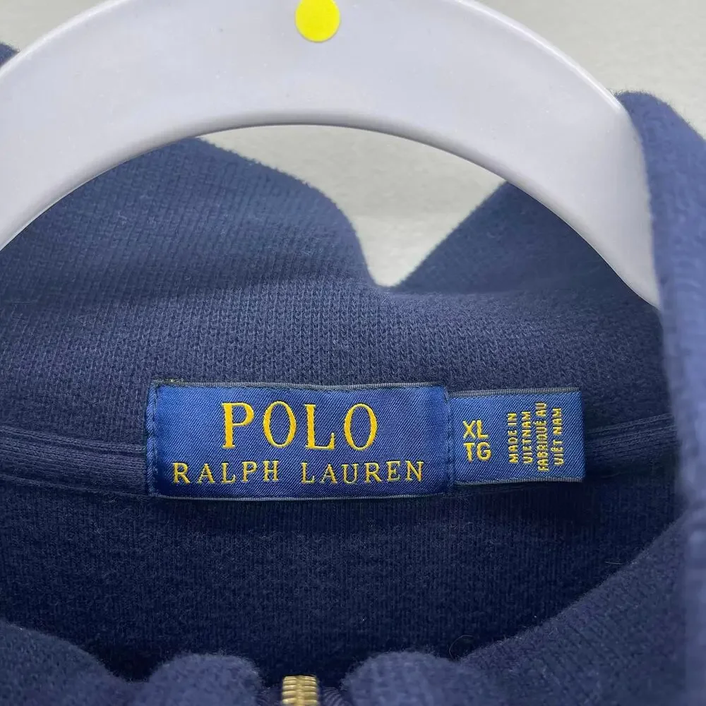 Polo Ralph Lauren 1/4 Zip Pullover Sweater XL Navy Blue Red Pony Preppy Nautical